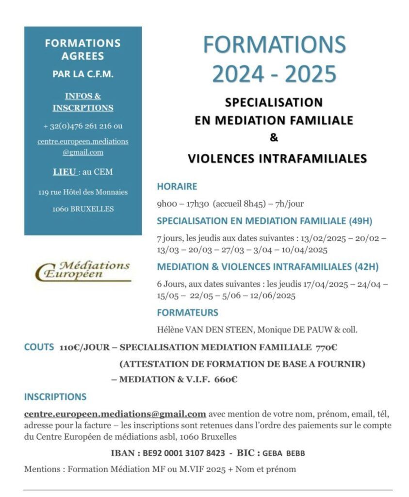 Formation Continue Mediation et Violences Intra familiales